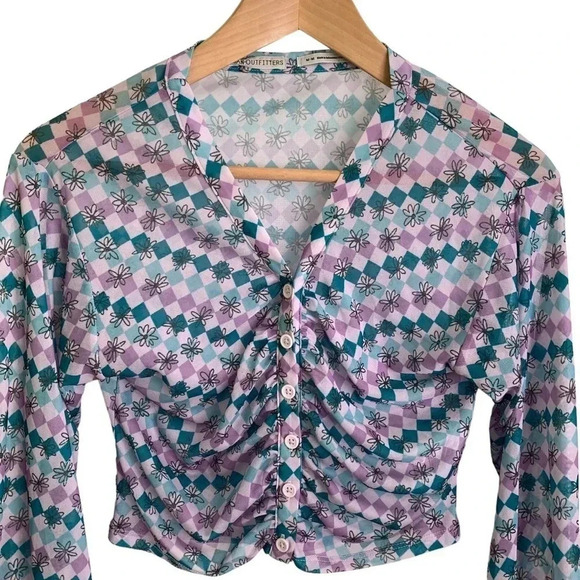 Urban Outfitters Cara Mesh Ruched Crop Top - Picture 5 of 10